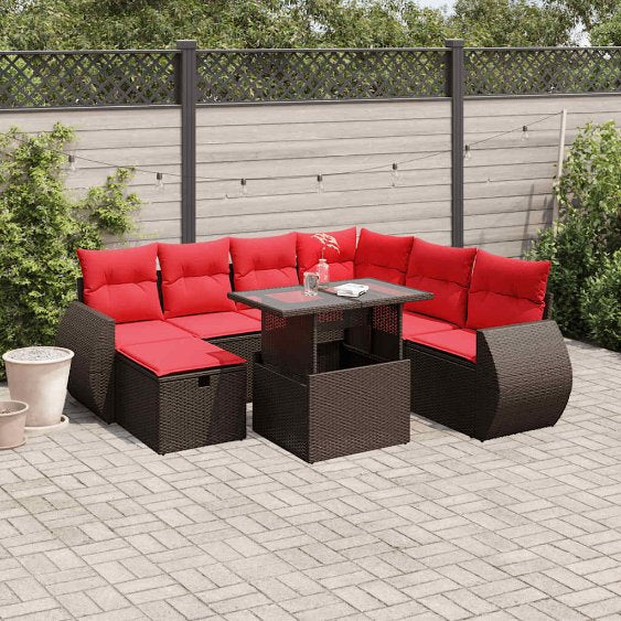 8-teiliges Gartensofa-Set mit Kissen, schwarzes Polyrattan