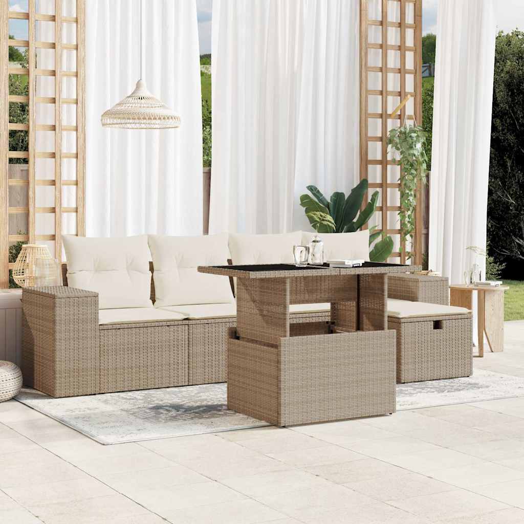 6-tlg. Garten-Sofagarnitur mit Kissen Schwarz Poly Rattan