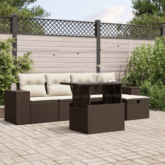 6-tlg. Garten-Sofagarnitur mit Kissen Schwarz Poly Rattan