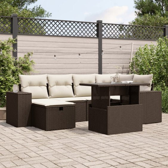 7-tlg. Garten-Sofagarnitur mit Kissen Schwarz Poly Rattan