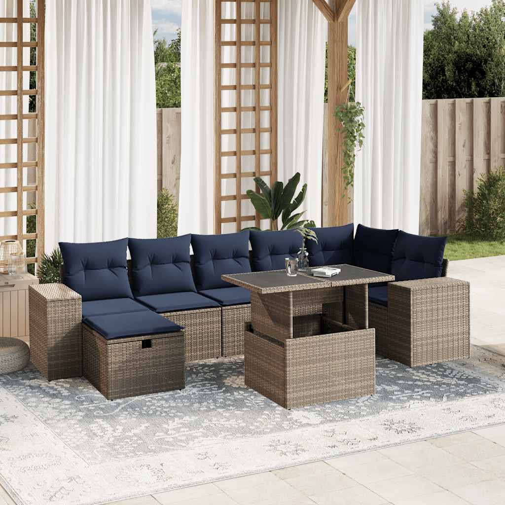 8-teiliges Gartensofa-Set mit Kissen, schwarzes Polyrattan