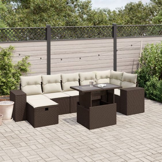 8-tlg. Garten-Sofagarnitur mit Kissen Schwarz Poly Rattan