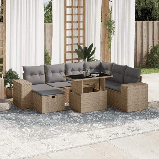 8-tlg. Garten-Sofagarnitur mit Kissen Schwarz Poly Rattan