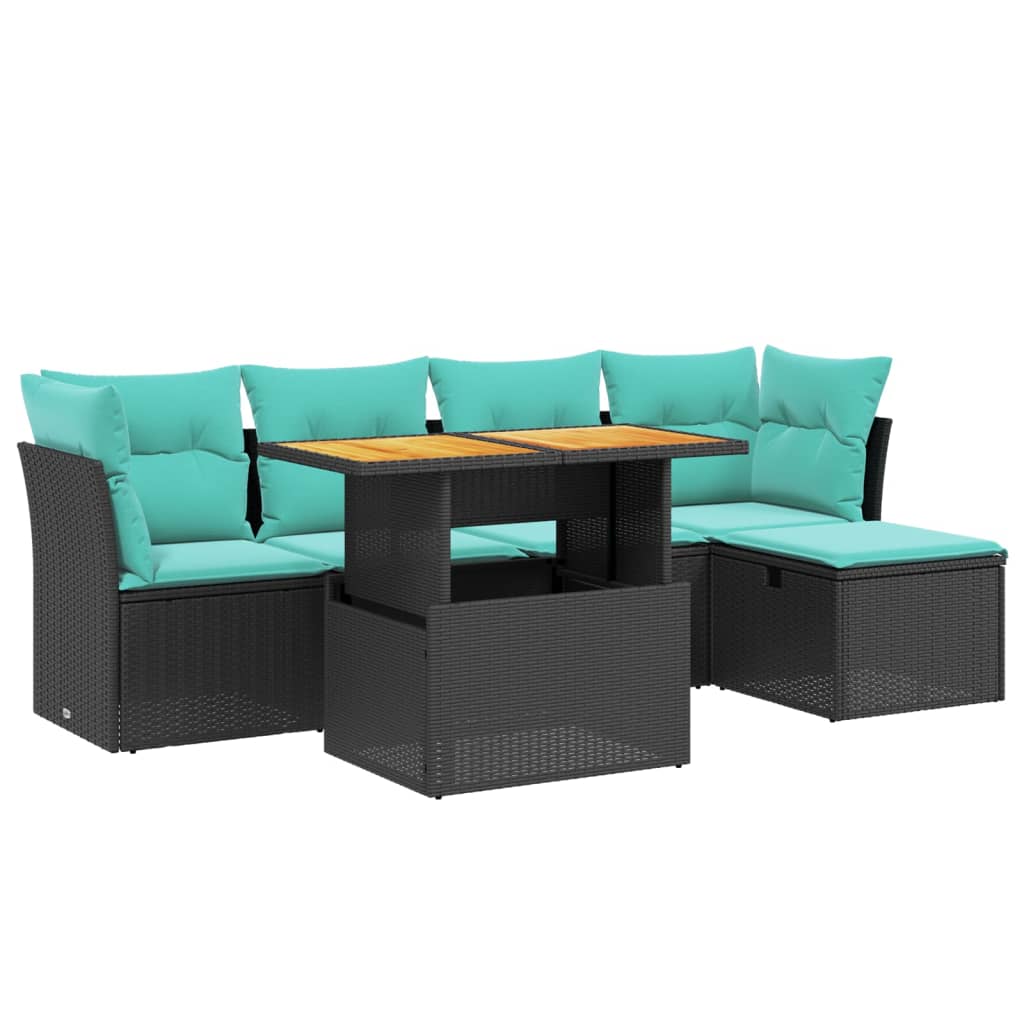 6-tlg. Garten-Sofagarnitur mit Kissen Schwarz Poly Rattan