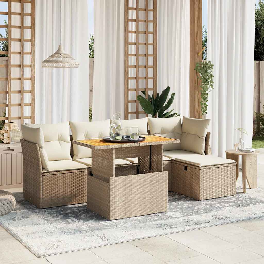 6-tlg. Garten-Sofagarnitur mit Kissen Schwarz Poly Rattan