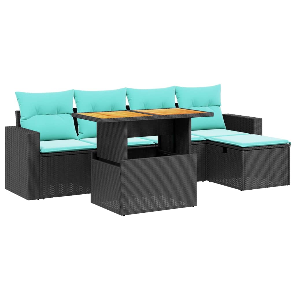 6-tlg. Garten-Sofagarnitur mit Kissen Schwarz Poly Rattan