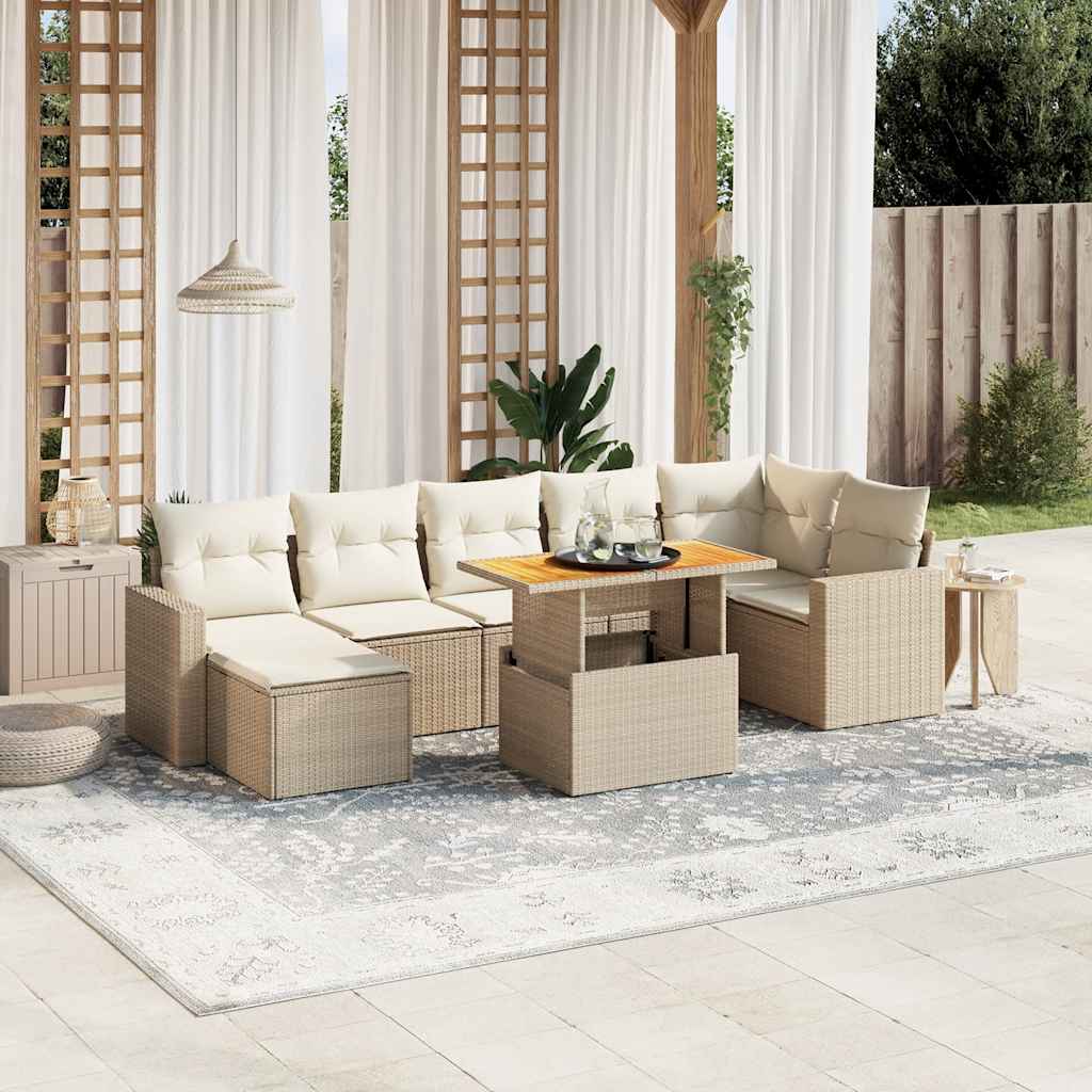 8-tlg. Garten-Sofagarnitur mit Kissen Schwarz Poly Rattan