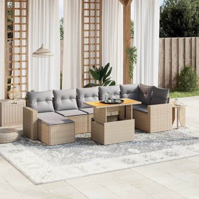 8-tlg. Garten-Sofagarnitur mit Kissen Schwarz Poly Rattan