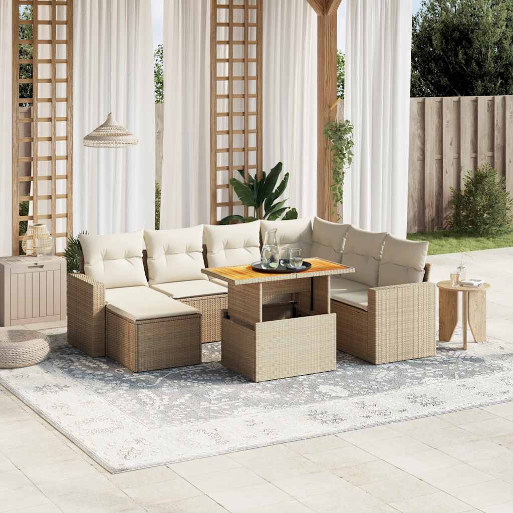 8-tlg. Garten-Sofagarnitur mit Kissen Schwarz Poly Rattan