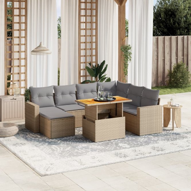 8-tlg. Garten-Sofagarnitur mit Kissen Schwarz Poly Rattan