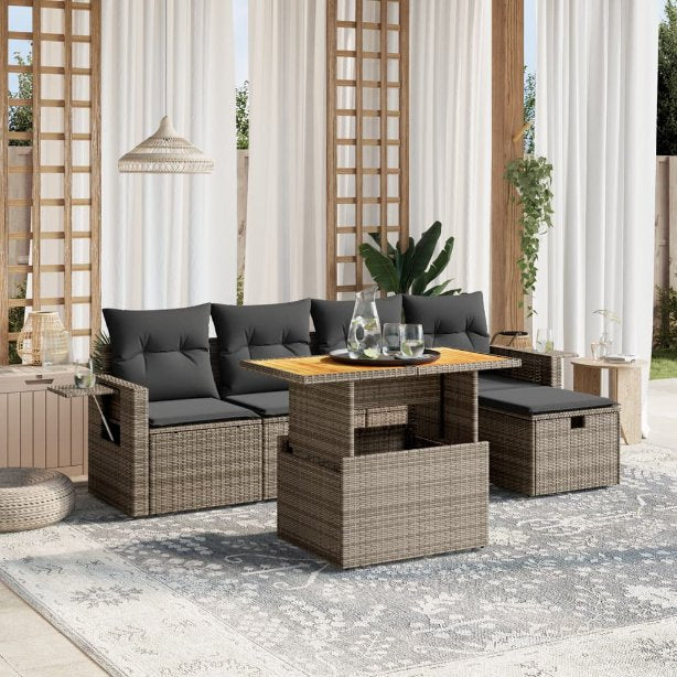 6-tlg. Garten-Sofagarnitur mit Kissen Schwarz Poly Rattan