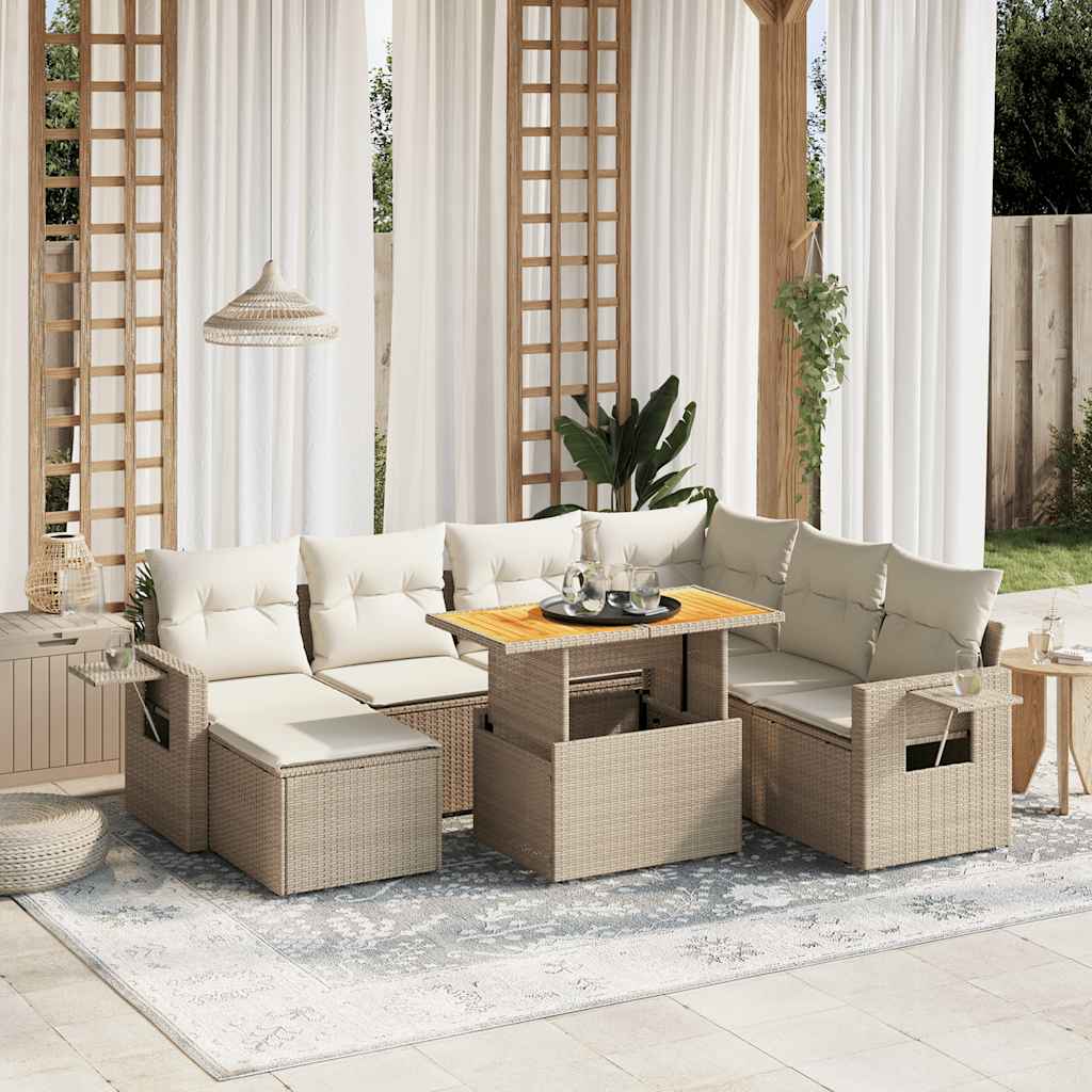 8-tlg. Garten-Sofagarnitur mit Kissen Schwarz Poly Rattan