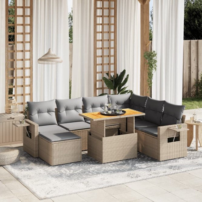8-tlg. Garten-Sofagarnitur mit Kissen Schwarz Poly Rattan