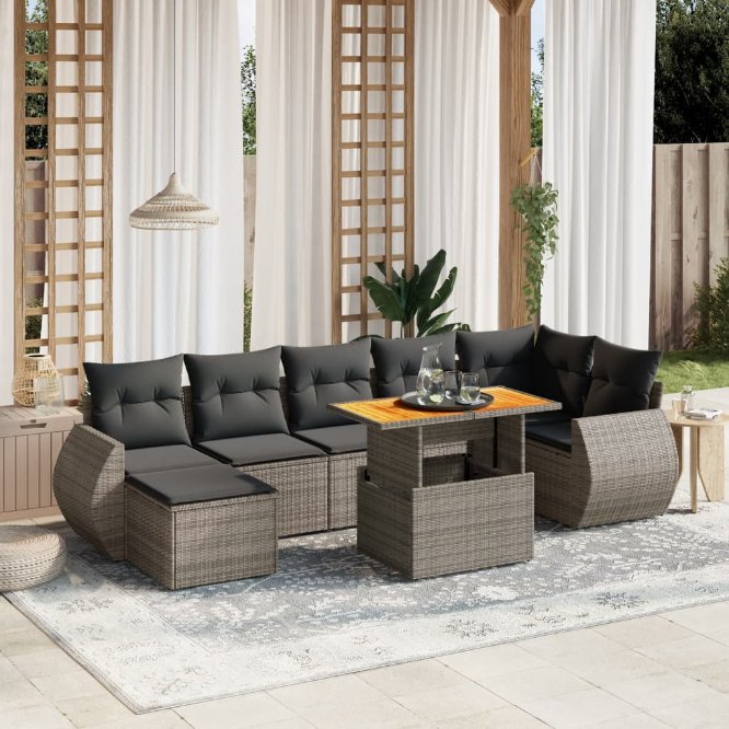 8-tlg. Garten-Sofagarnitur mit Kissen Schwarz Poly Rattan
