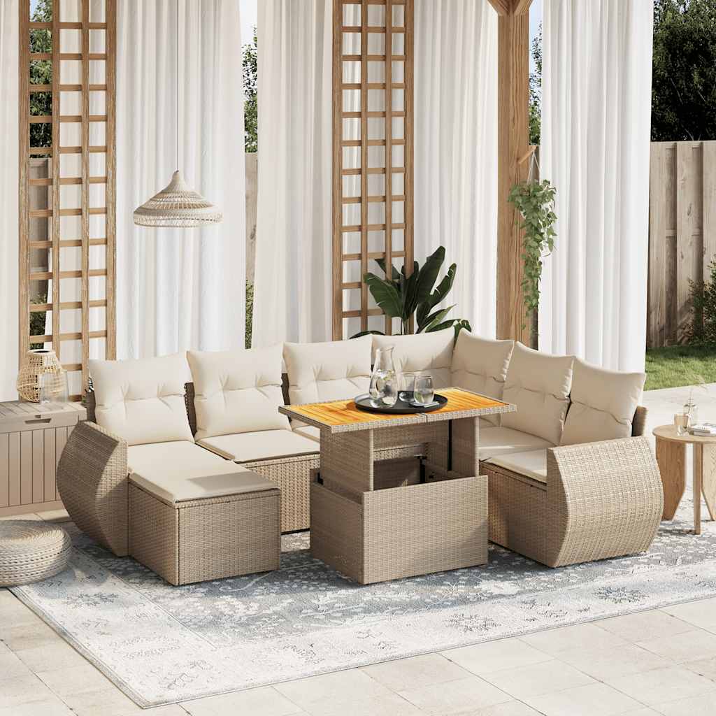 8-tlg. Garten-Sofagarnitur mit Kissen Schwarz Poly Rattan