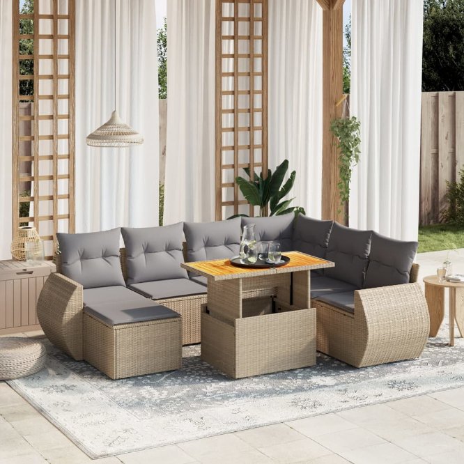 8-tlg. Garten-Sofagarnitur mit Kissen Schwarz Poly Rattan