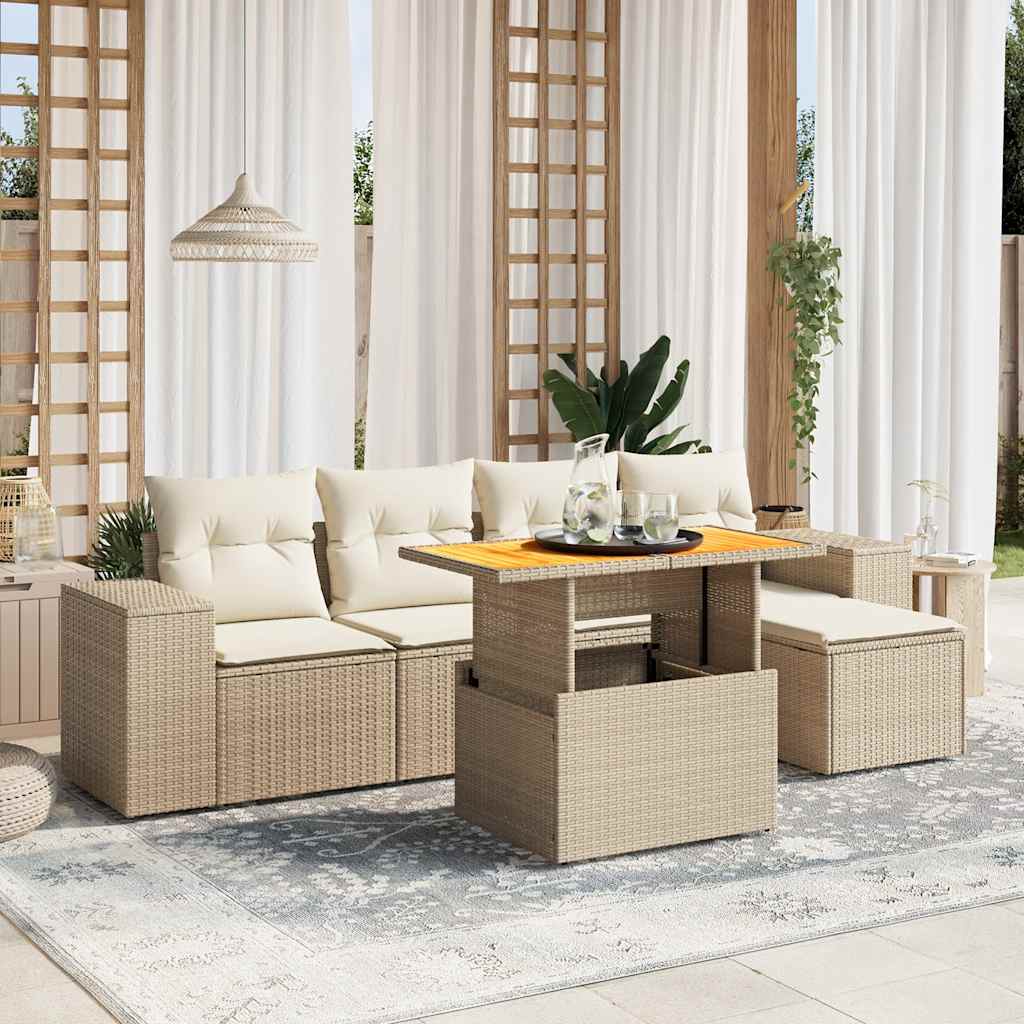 6-tlg. Garten-Sofagarnitur mit Kissen Schwarz Poly Rattan