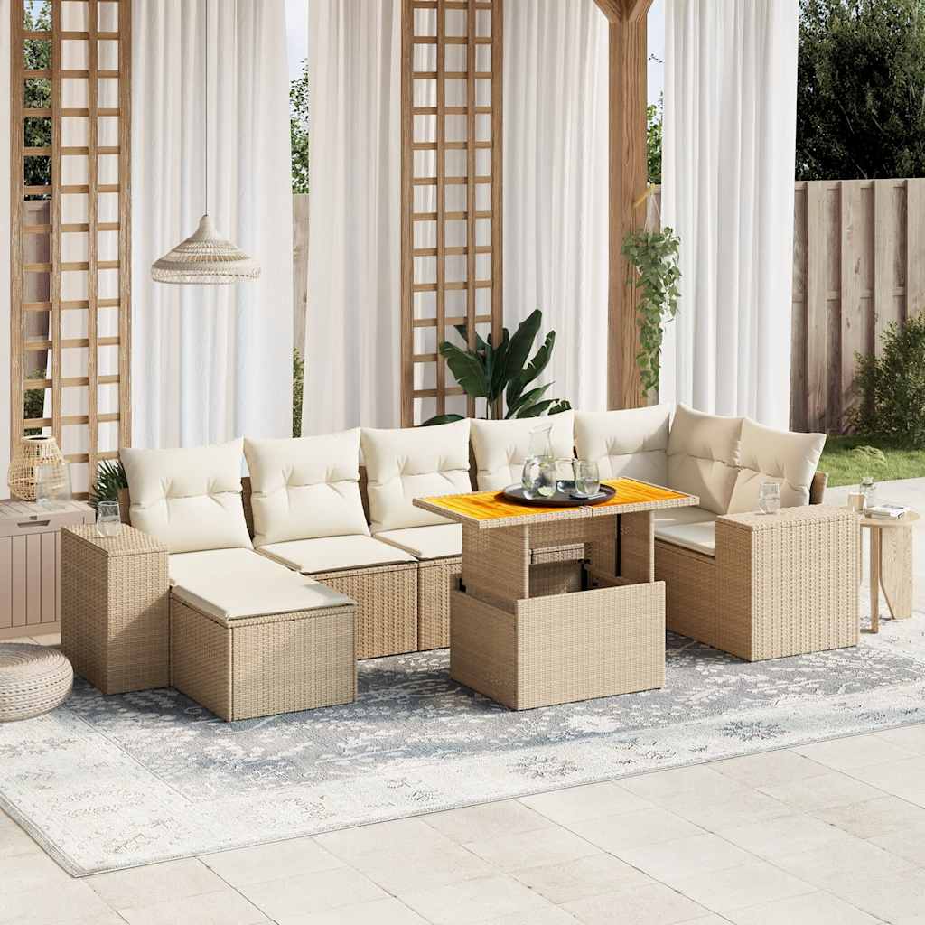 8-tlg. Garten-Sofagarnitur mit Kissen Schwarz Poly Rattan