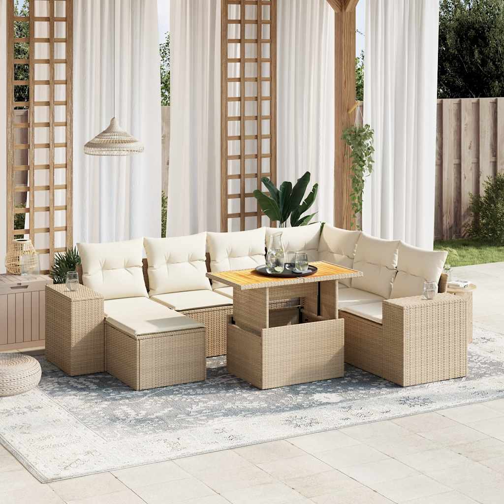 8-tlg. Garten-Sofagarnitur mit Kissen Schwarz Poly Rattan