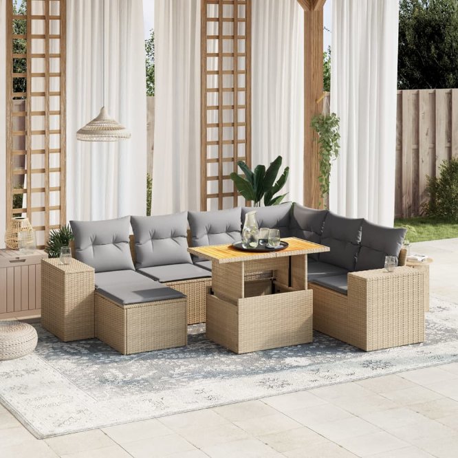 8-tlg. Garten-Sofagarnitur mit Kissen Schwarz Poly Rattan