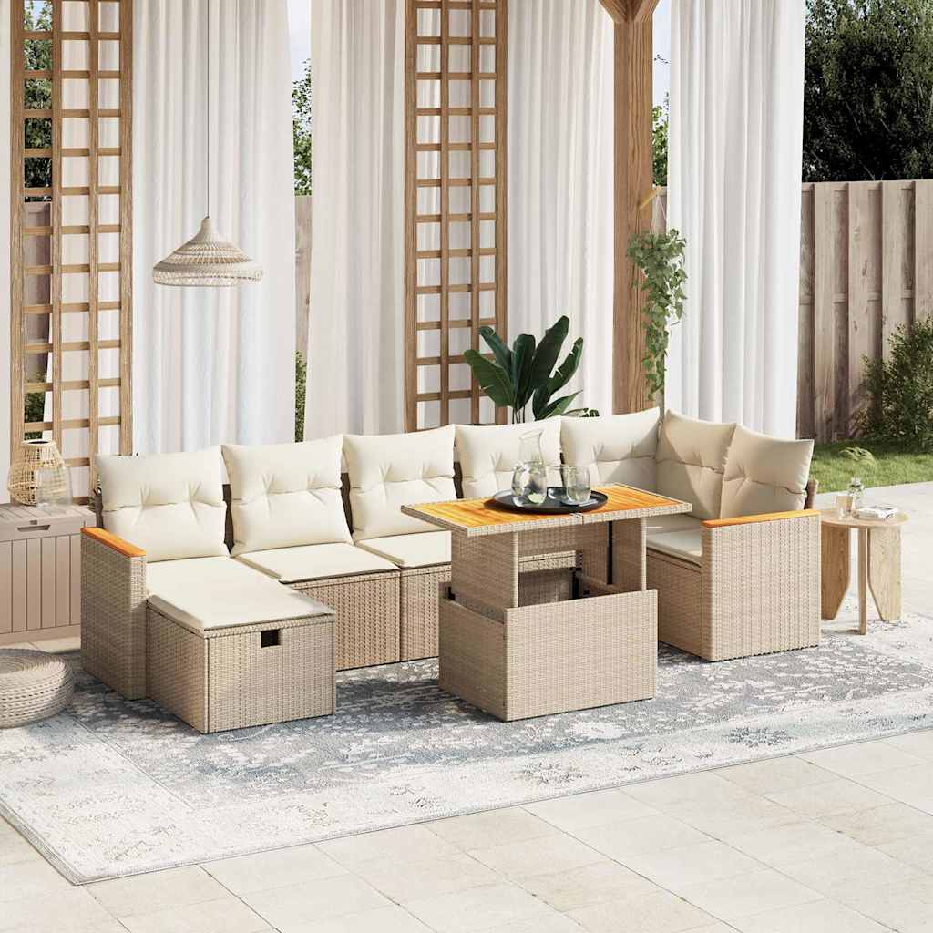 8-tlg. Garten-Sofagarnitur mit Kissen Schwarz Poly Rattan