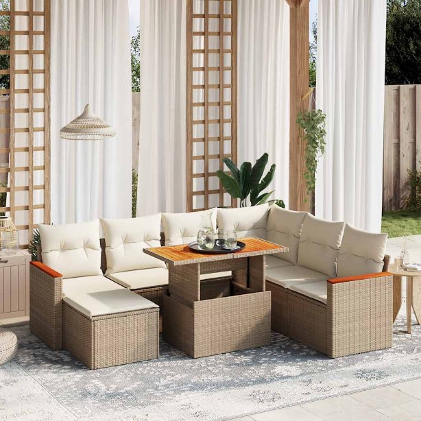 8-tlg. Garten-Sofagarnitur mit Kissen Schwarz Poly Rattan