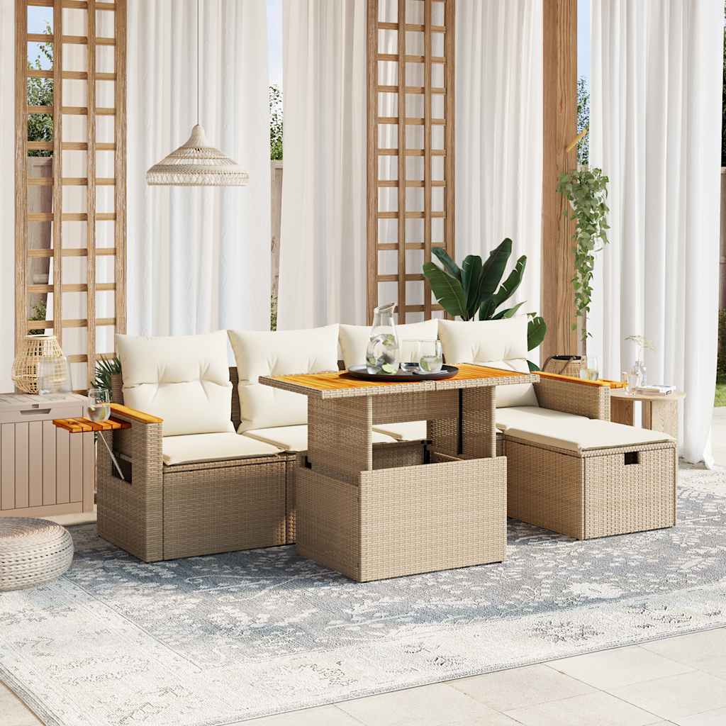 6-tlg. Garten-Sofagarnitur mit Kissen Schwarz Poly Rattan
