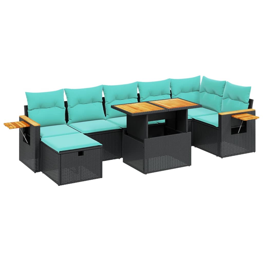 8-tlg. Garten-Sofagarnitur mit Kissen Schwarz Poly Rattan