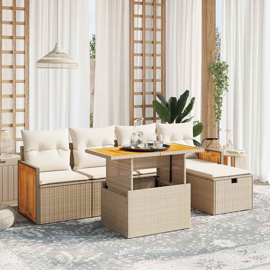 6-tlg. Garten-Sofagarnitur mit Kissen Schwarz Poly Rattan