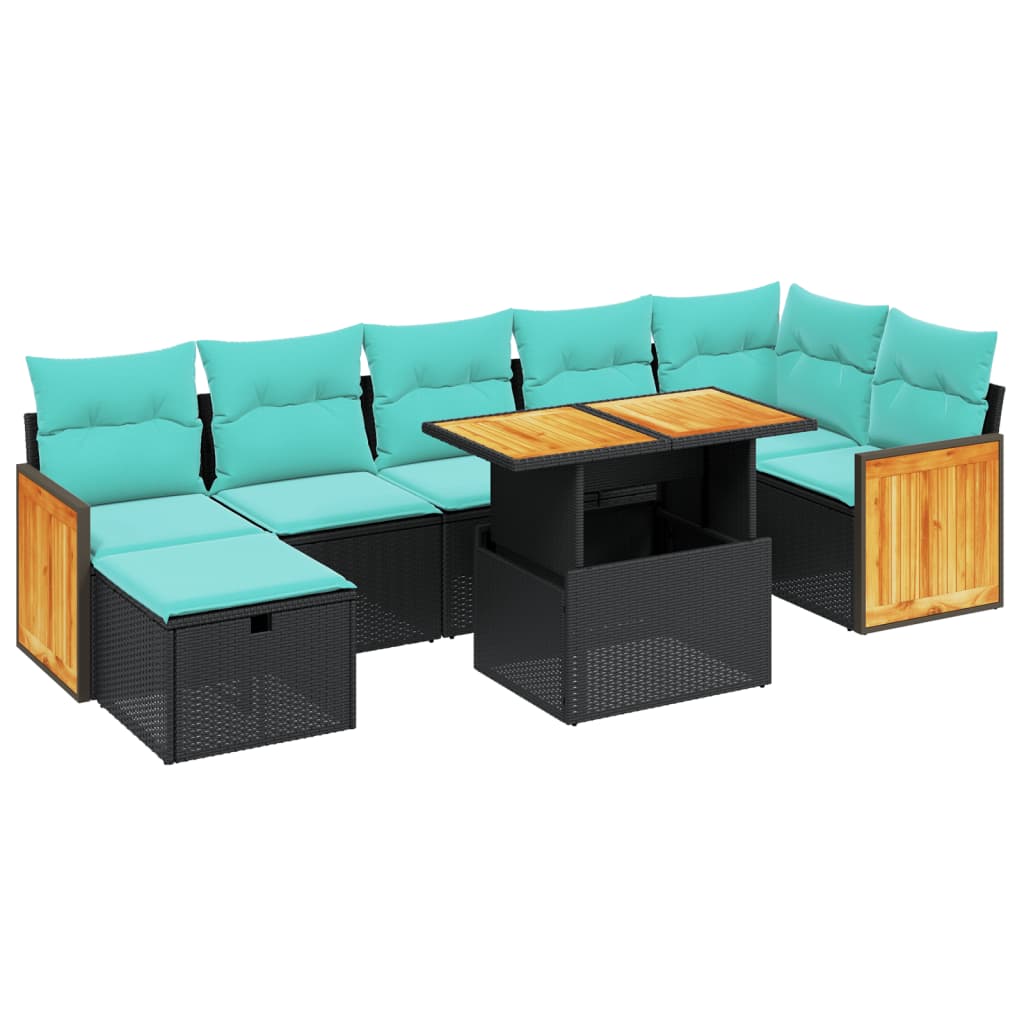 8-tlg. Garten-Sofagarnitur mit Kissen Schwarz Poly Rattan