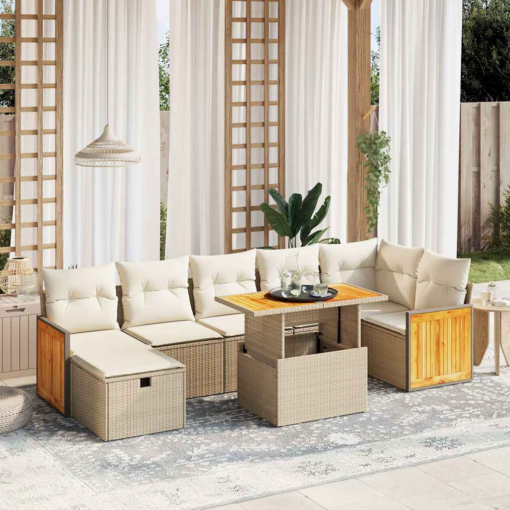 8-tlg. Garten-Sofagarnitur mit Kissen Schwarz Poly Rattan
