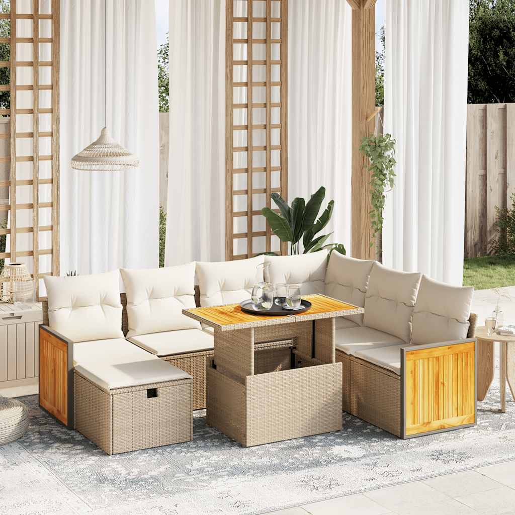 8-tlg. Garten-Sofagarnitur mit Kissen Schwarz Poly Rattan