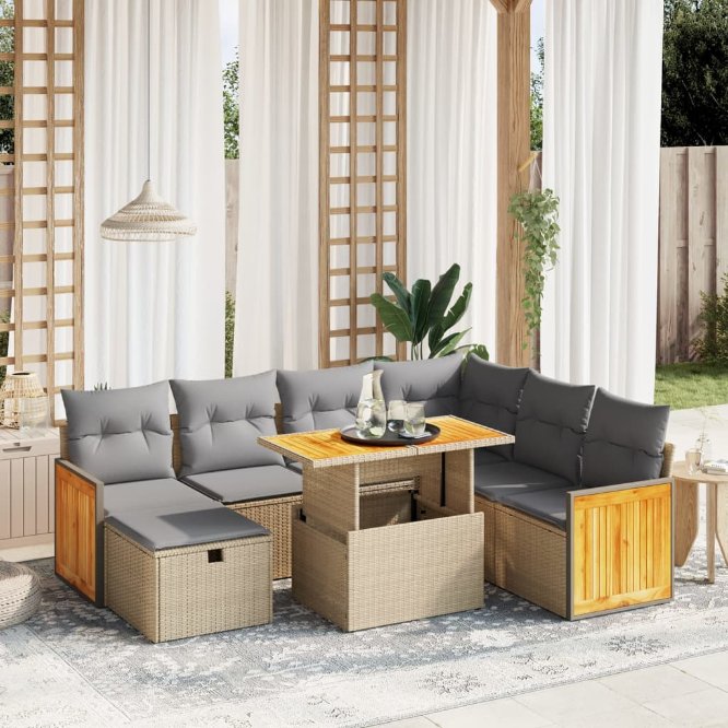 8-tlg. Garten-Sofagarnitur mit Kissen Schwarz Poly Rattan
