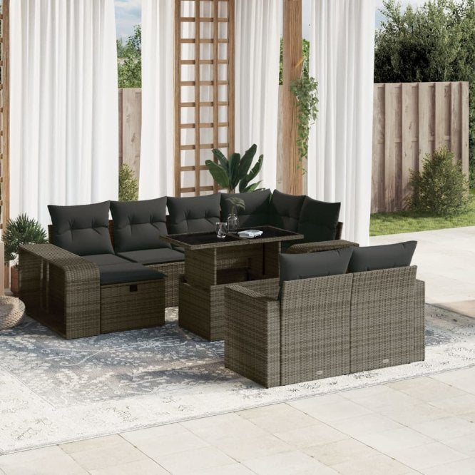 vidaXL 11-tlg. Garten-Sofagarnitur mit Kissen Schwarz Poly Rattan