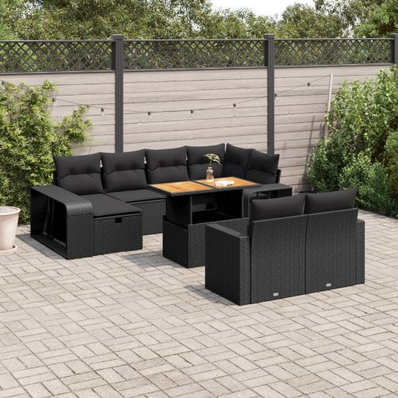 vidaXL 11-tlg. Garten-Sofagarnitur mit Kissen Schwarz Poly Rattan
