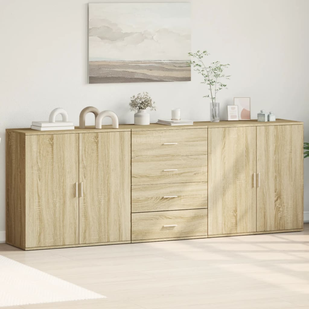 vidaXL Sideboards 3 Stk. Weiß Holzwerkstoff