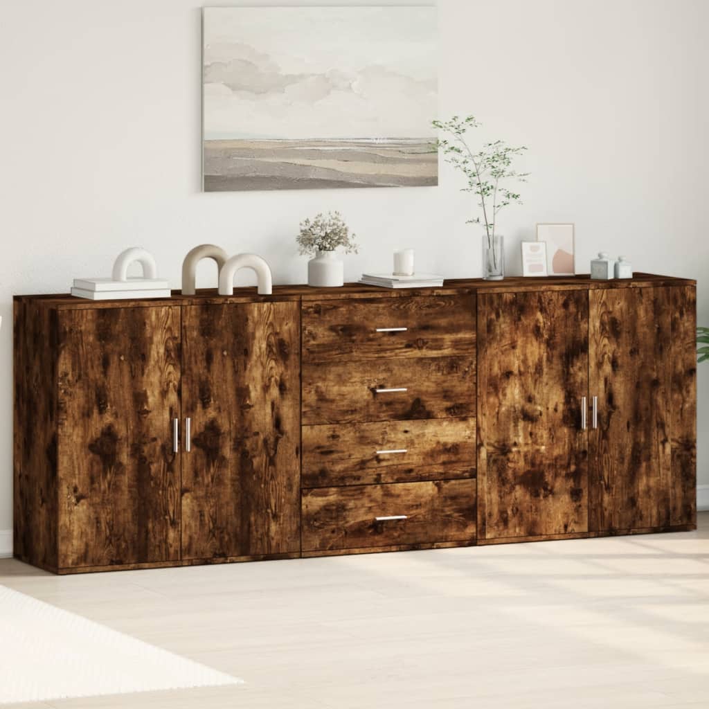 vidaXL Sideboards 3 Stk. Weiß Holzwerkstoff