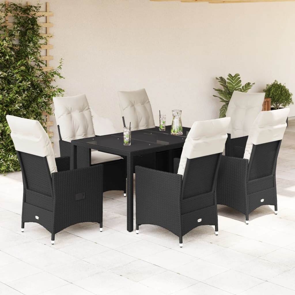 3-tlg. Bistro-Set mit Kissen Schwarz Poly Rattan
