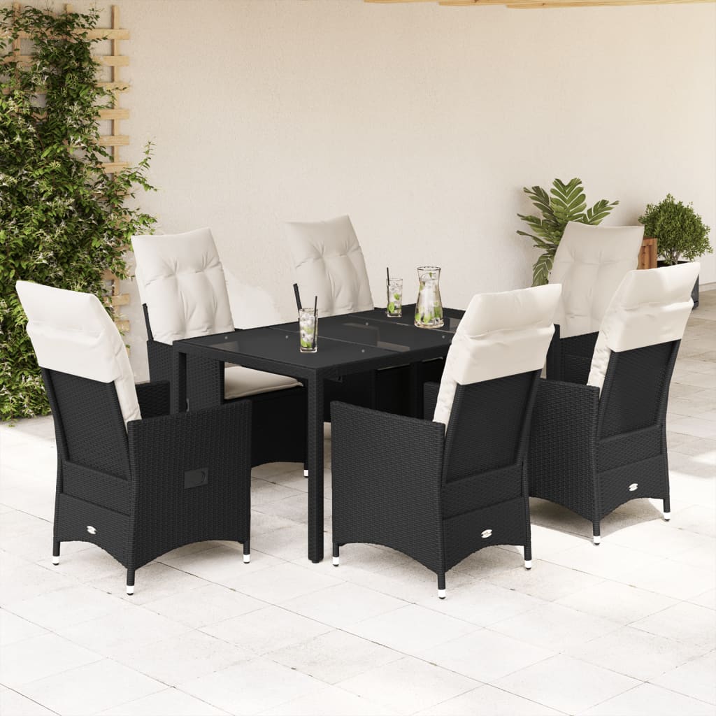 3-tlg. Bistro-Set mit Kissen Schwarz Poly Rattan