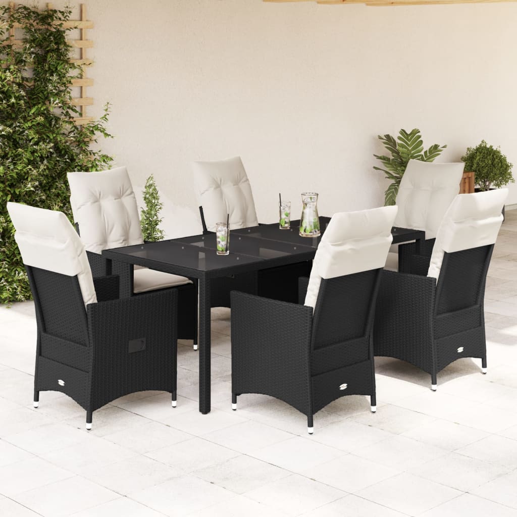 3-tlg. Bistro-Set mit Kissen Schwarz Poly Rattan