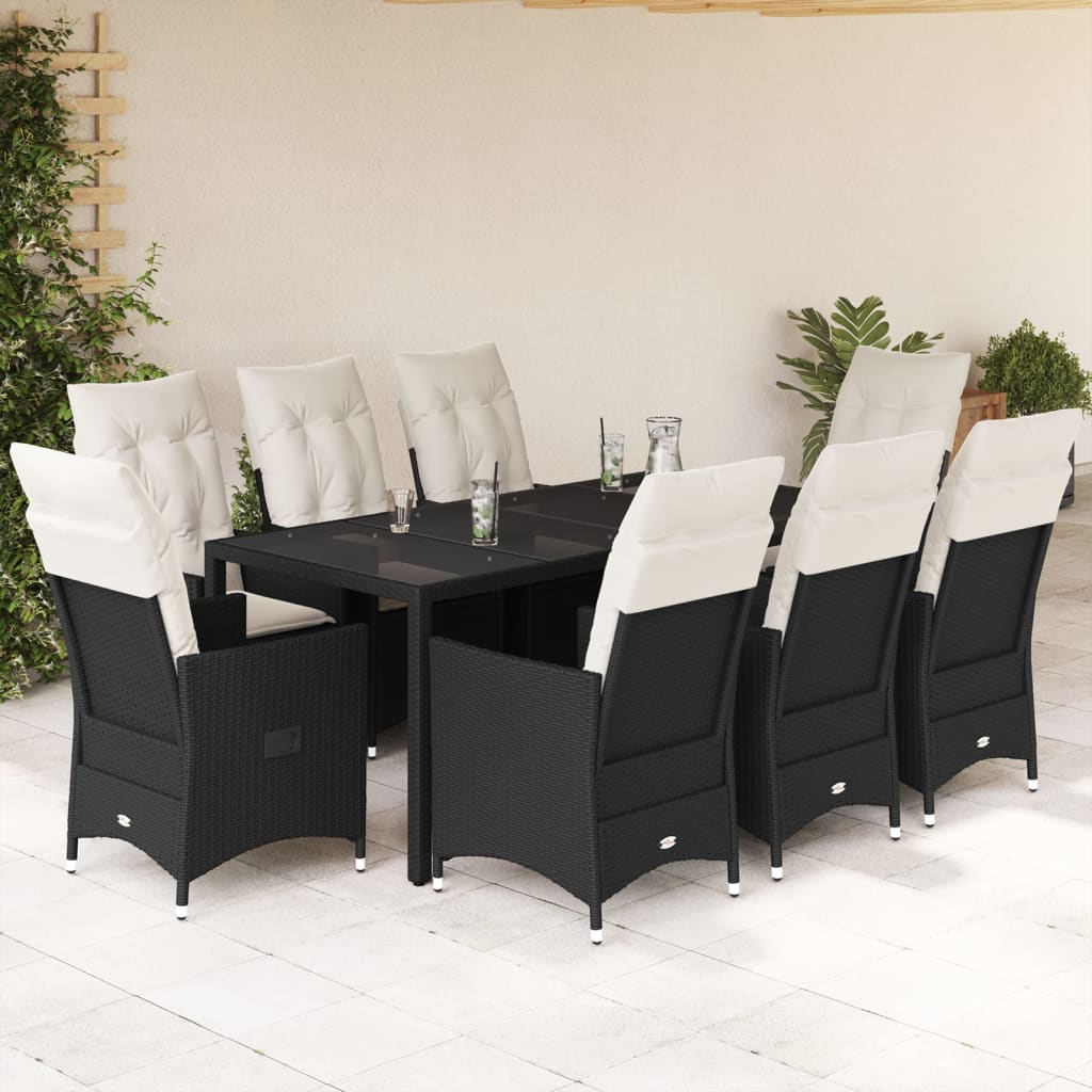 3-tlg. Bistro-Set mit Kissen Schwarz Poly Rattan