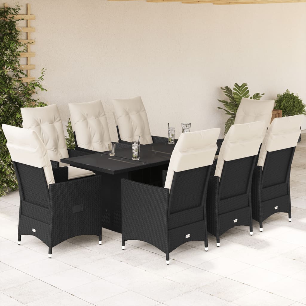 7-tlg. Garten-Essgruppe mit Kissen Schwarz Poly Rattan