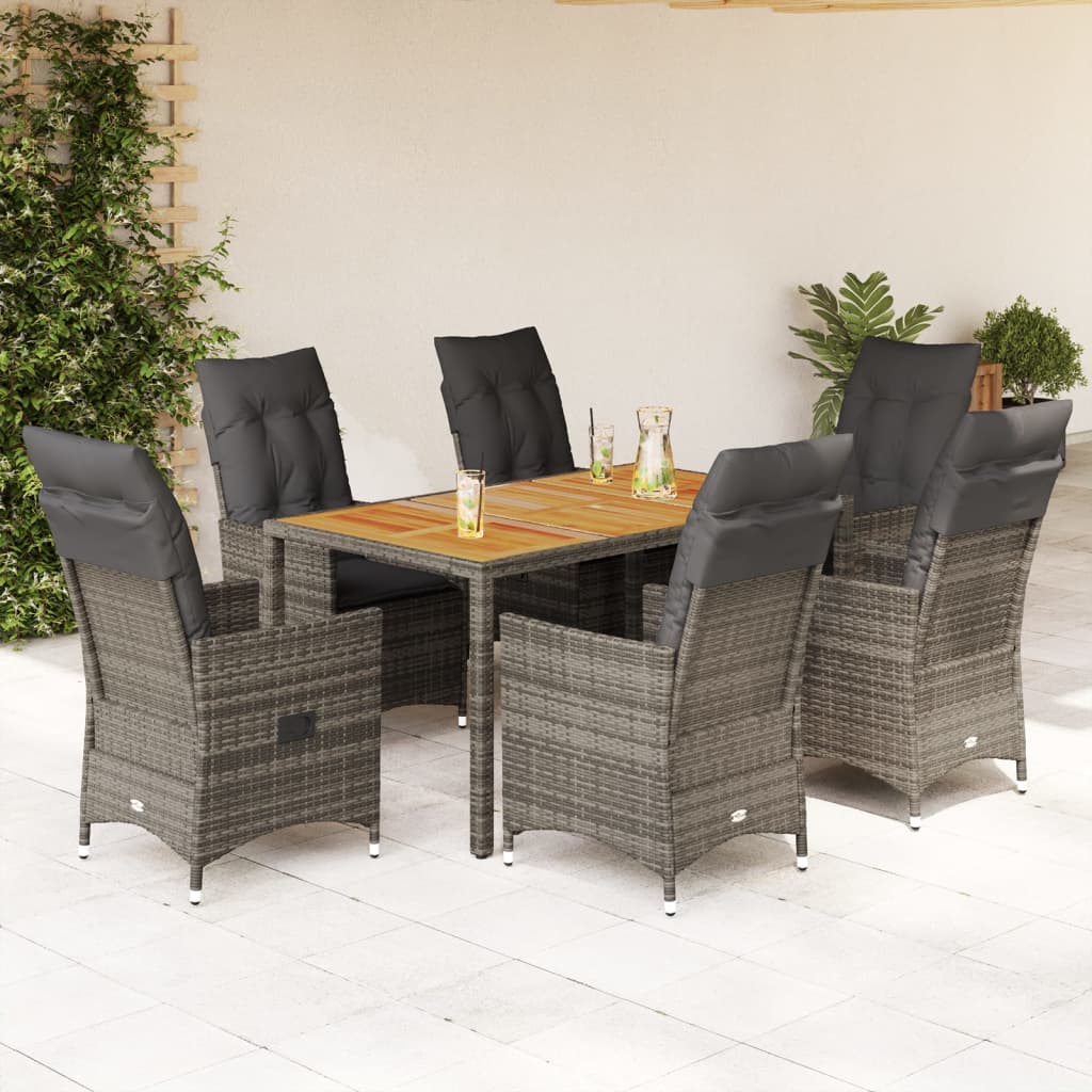 3-tlg. Bistro-Set mit Kissen Grau Poly Rattan