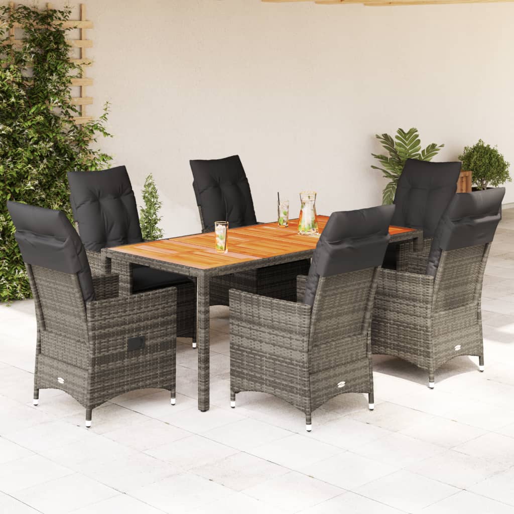 3-tlg. Bistro-Set mit Kissen Grau Poly Rattan