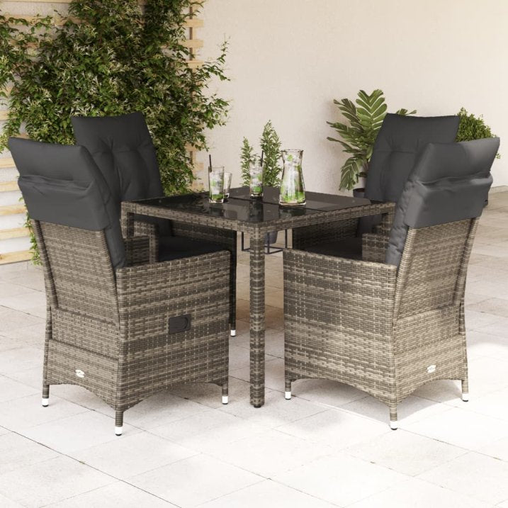 3-tlg. Bistro-Set mit Kissen Grau Poly Rattan