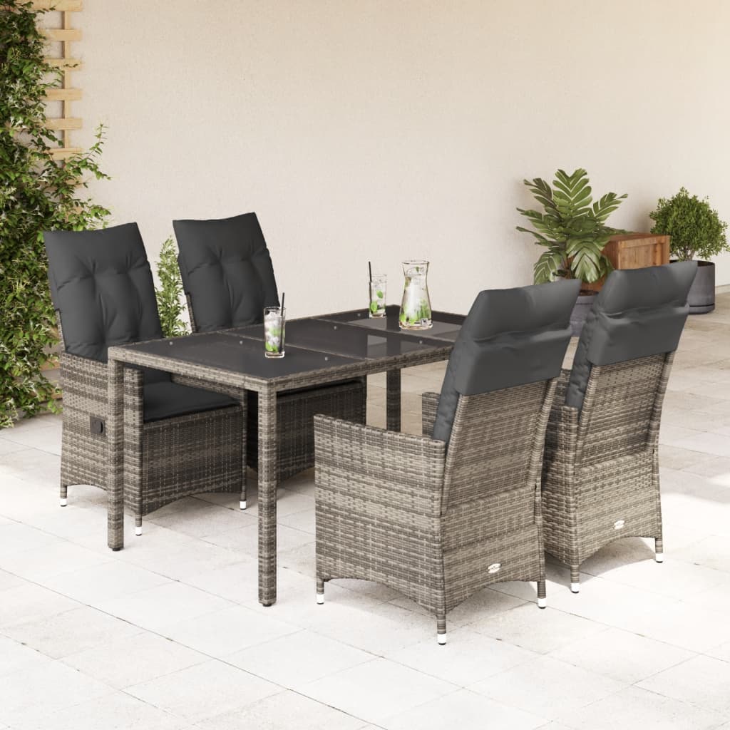 3-tlg. Bistro-Set mit Kissen Grau Poly Rattan