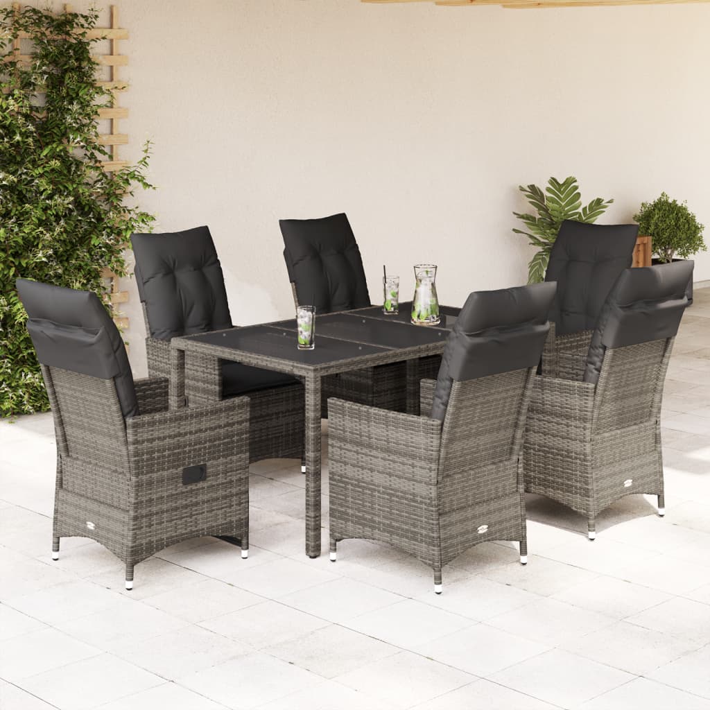 3-tlg. Bistro-Set mit Kissen Grau Poly Rattan