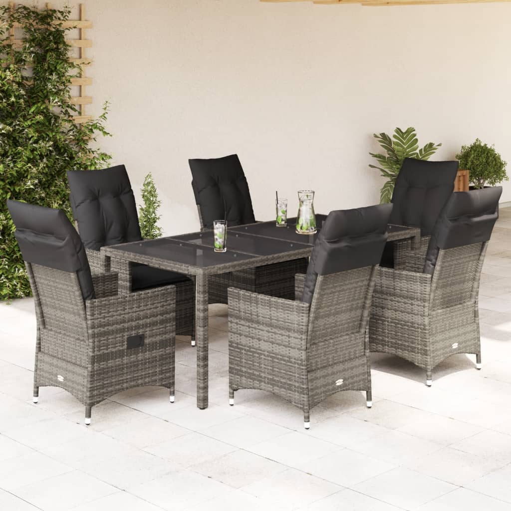 3-tlg. Bistro-Set mit Kissen Grau Poly Rattan