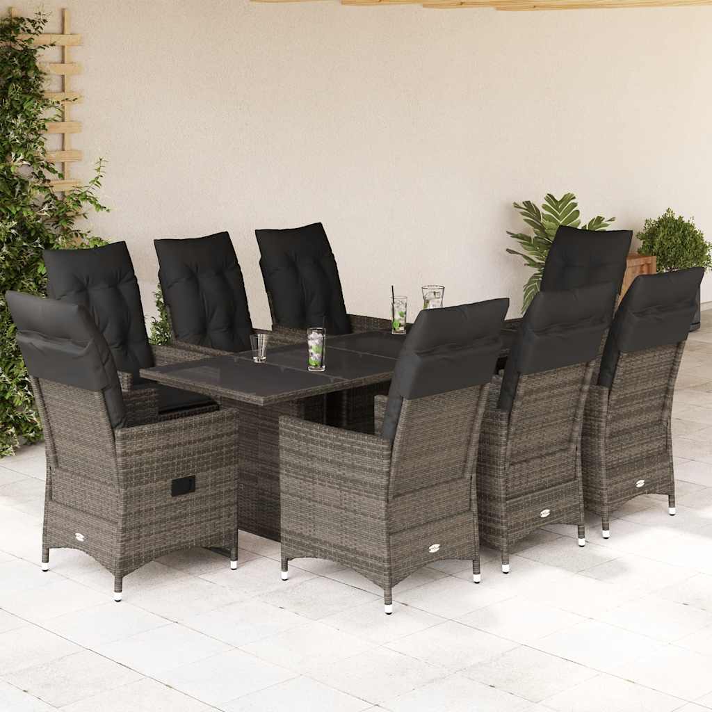 7-tlg. Garten-Essgruppe mit Kissen Grau Poly Rattan