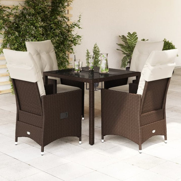 3-tlg. Bistro-Set mit Kissen Braun Poly Rattan